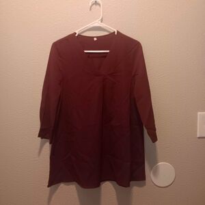 Elegant Burgundy V-Neck Blouse